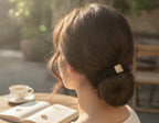 Black Scrunchie With Gold Square Charm – hair accessories (view 2)
