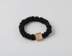 Black Scrunchie With Gold Square Charm – hair accessories (view 1)