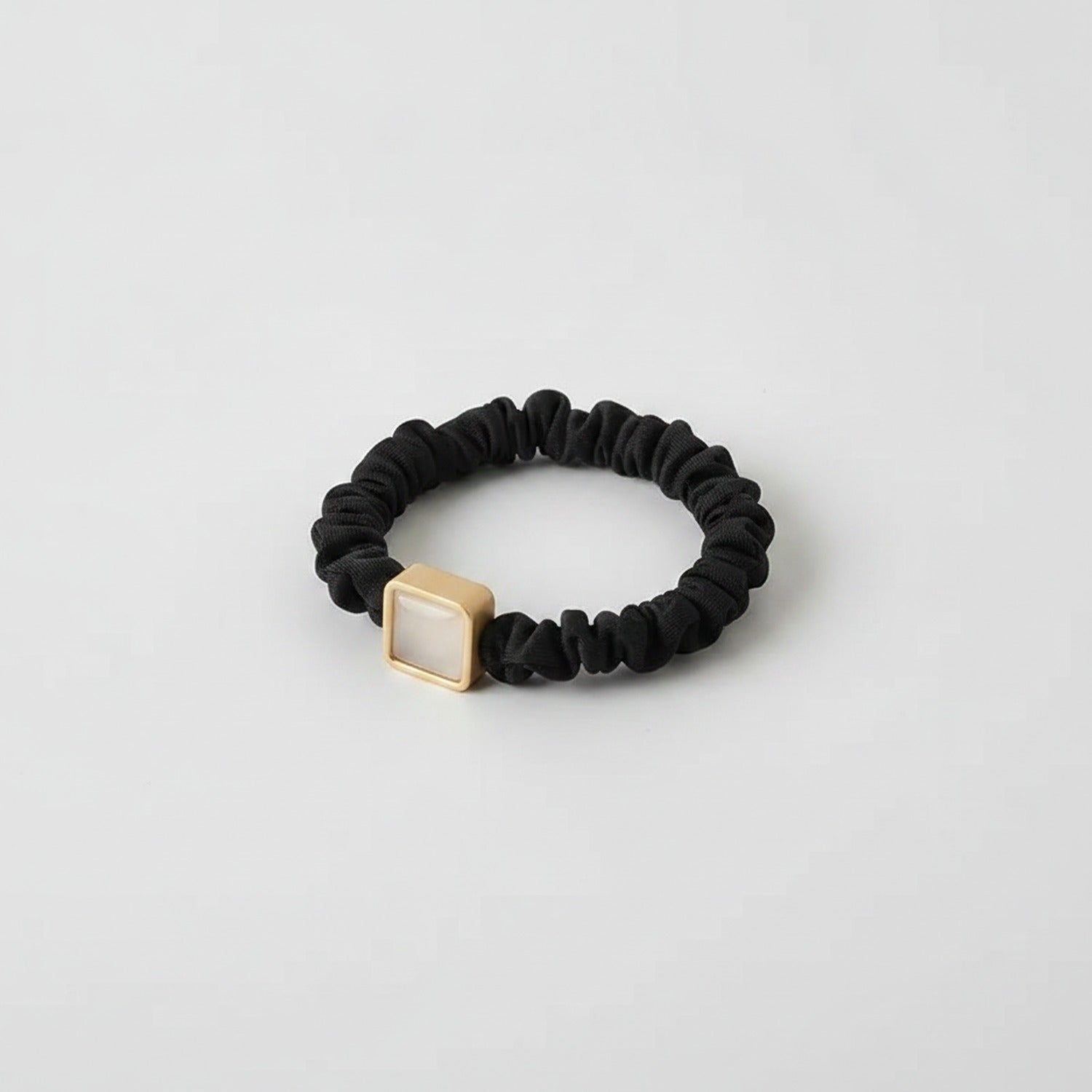 Black Scrunchie With Gold Square Charm