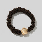 Brown Scrunchie With Gold Flower Charm