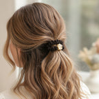 Brown Scrunchie With Gold Flower Charm