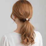 Brown Ribbed Scrunchie With Gold Square Charm