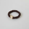 Brown Ribbed Scrunchie With Gold Square Charm – hair accessories (view 1)