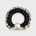 Black Pearl Ruched Scrunchie With Lace Trim