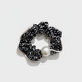 Black Floral Pearl Scrunchie Hair Tie