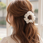 Pearl Ruched Cream Velvet Hair Scrunchie