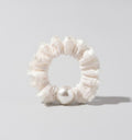 Pearl Ruched Cream Velvet Hair Scrunchie – hair accessories (view 1)