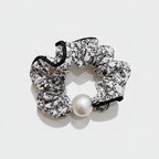 Pearl Floral Scrunchie Black White Pattern