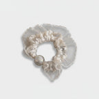 Cream Pearl Ruched Fabric Hair Scrunchie