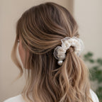 Cream Pearl Ruched Fabric Hair Scrunchie