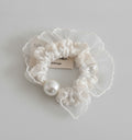 Cream Pearl Ruched Fabric Hair Scrunchie – hair accessories (view 1)