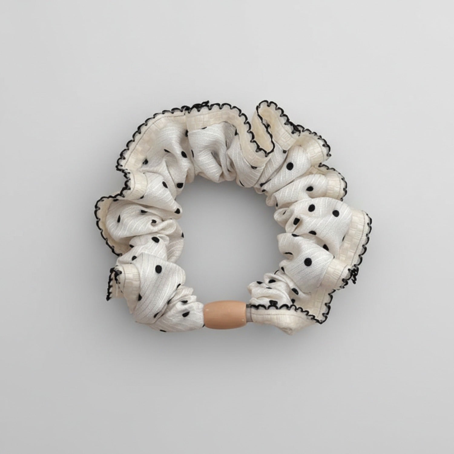 Cream Textured Scrunchie with Black Stitching Details