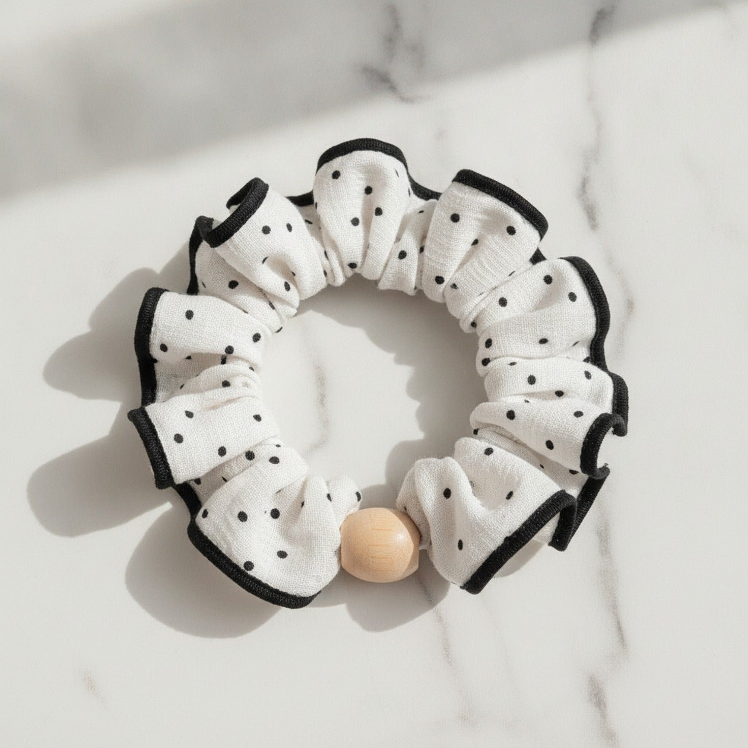 Cream Textured Scrunchie with Black Stitching Details