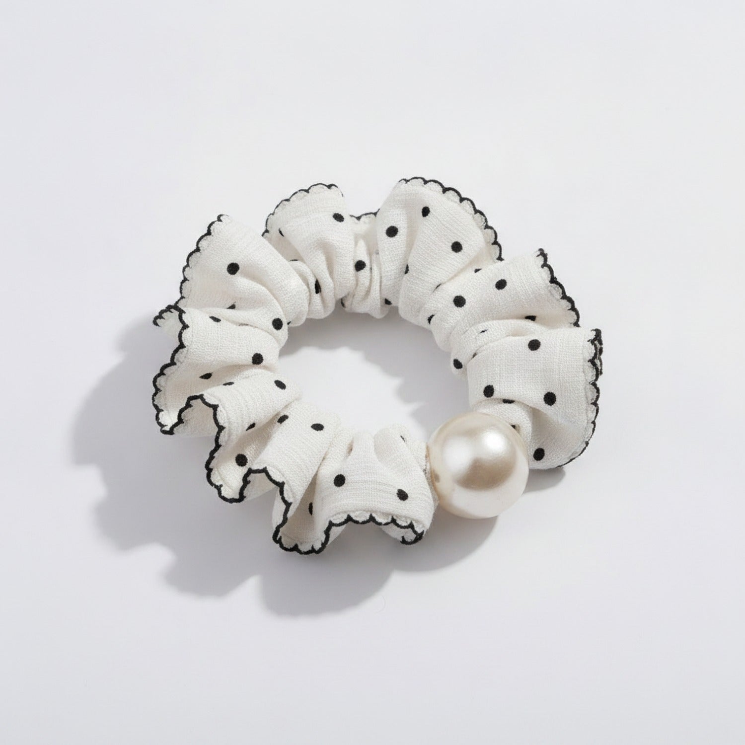 Cream Textured Scrunchie with Black Stitching Details