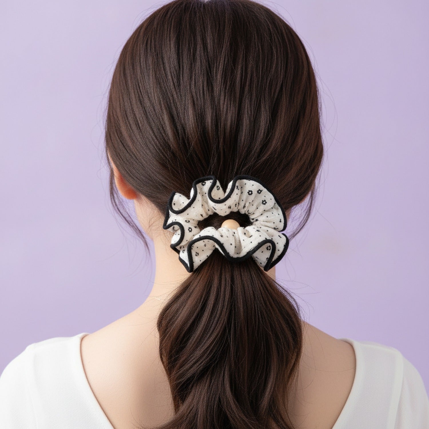 Cream Textured Scrunchie with Black Stitching Details