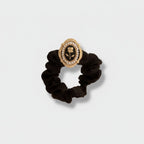 Black Pearl Beaded Rose Charm Scrunchie