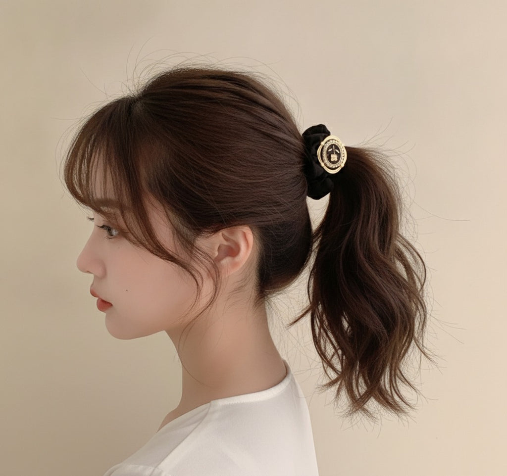 Black Pearl Beaded Rose Charm Scrunchie – hair accessories (view 2)