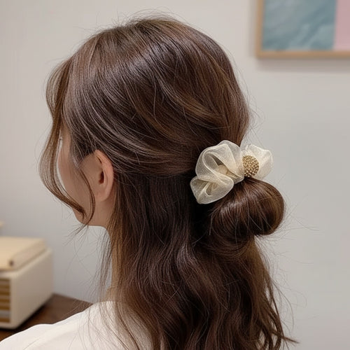 Beaded Velvet Scrunchie Set With Pearl Charm