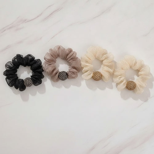 Beaded Velvet Scrunchie Set With Pearl Charm