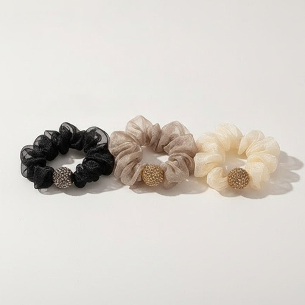 Elegant Beaded Mesh Hair Scrunchies – hair accessories (view 1)
