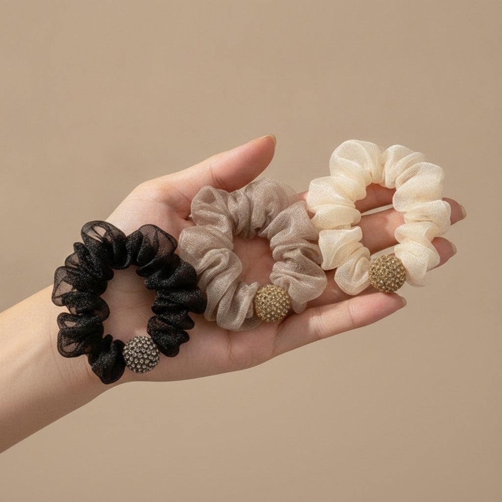 Elegant Beaded Mesh Hair Scrunchies – hair accessories (view 4)