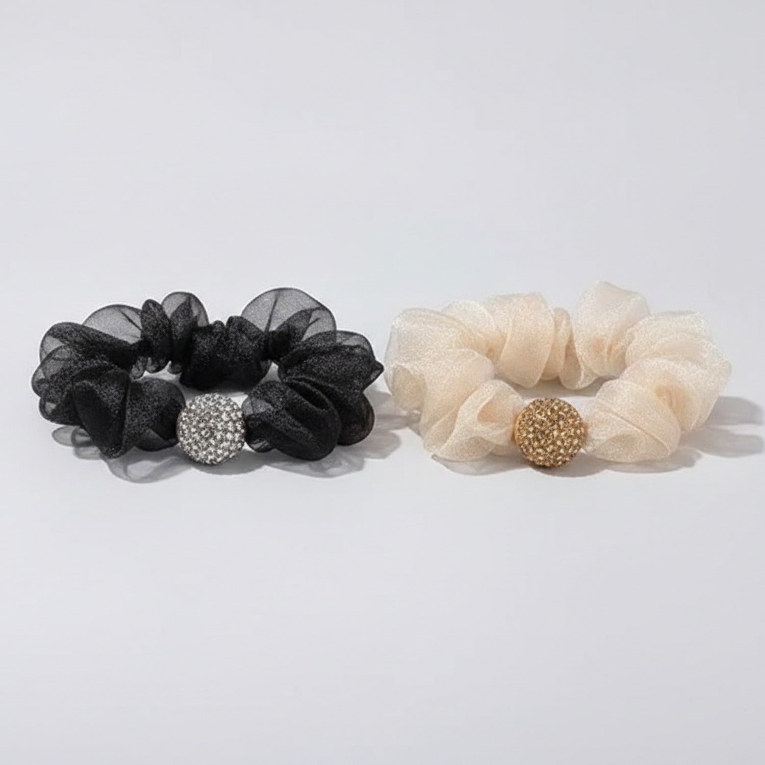 Mesh Scrunchie Set With Beaded Pearl Charms