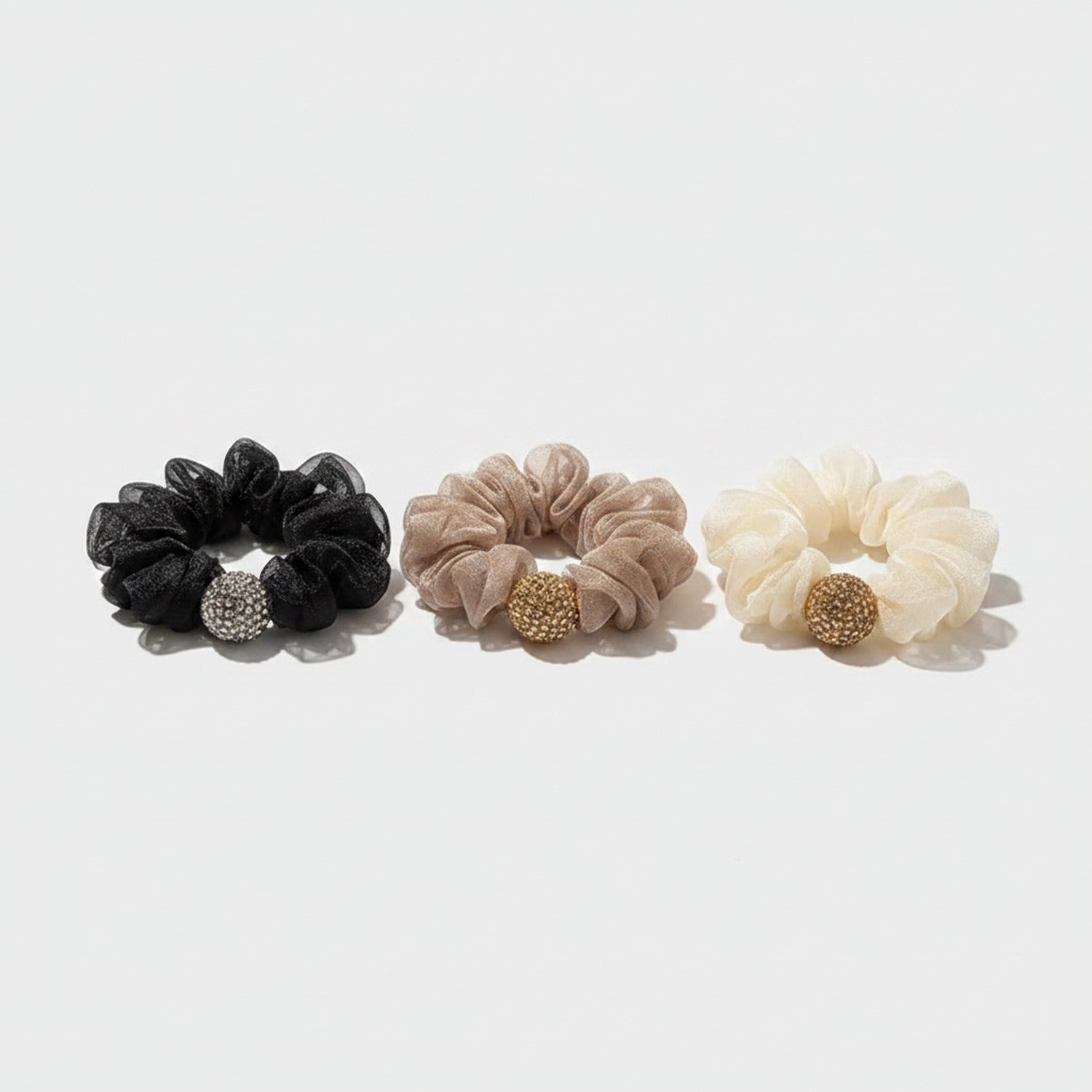 Velvet Scrunchies With Beaded Charm Set