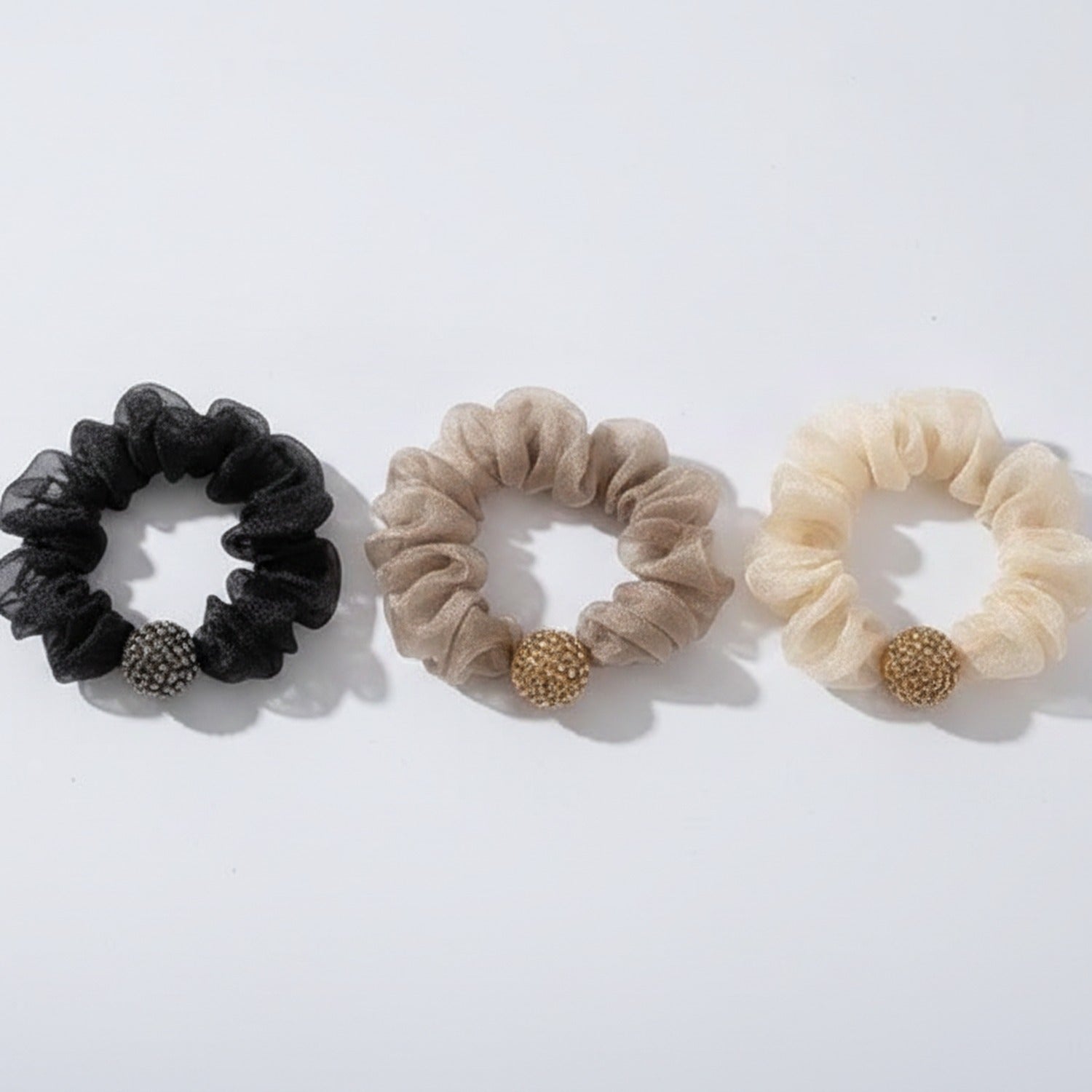 Velvet Scrunchies With Beaded Charm Set