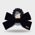Black Velvet Bow Hair Scrunchie with Ruffle Detail