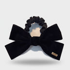 Black Velvet Bow Hair Scrunchie with Ruffle Detail