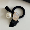 Pearl And Opal Stone Black Ribbon Hair Tie