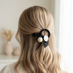 Pearl And Opal Stone Black Ribbon Hair Tie