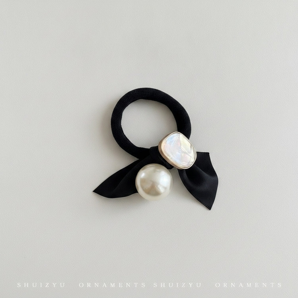 Pearl And Opal Stone Black Ribbon Hair Tie – hair accessories (view 1)