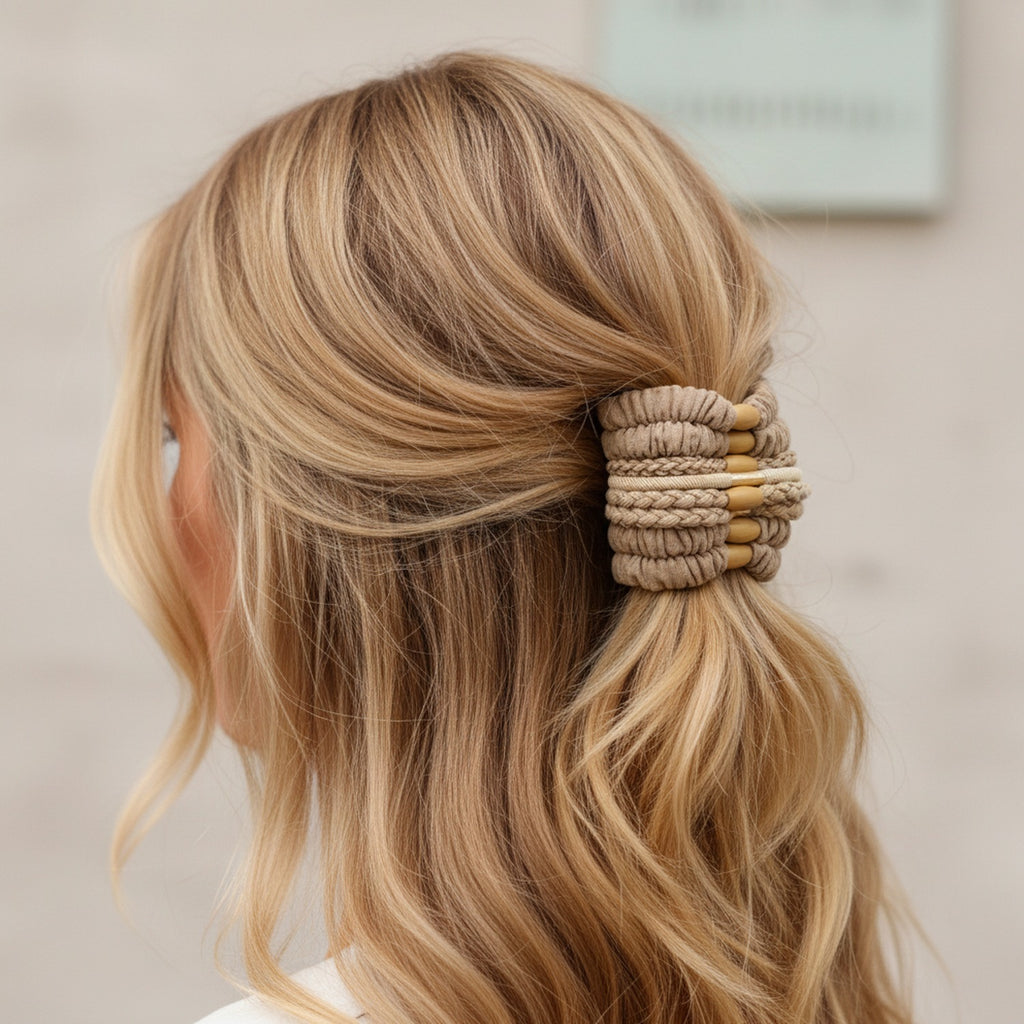 Textured Fabric Hair Ties Neutral Tone Set
