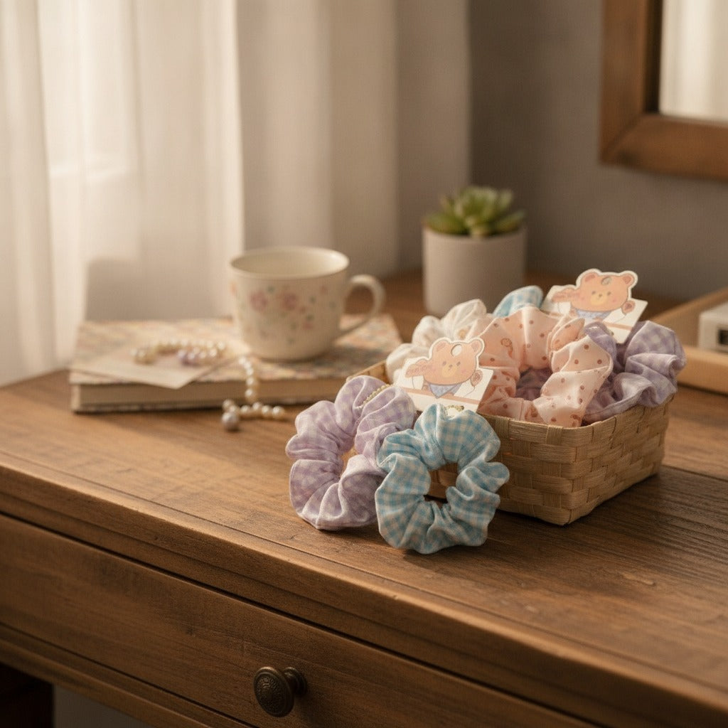 Sweet Bear Mixed Color Scrunchie Trio – hair accessories (view 3)