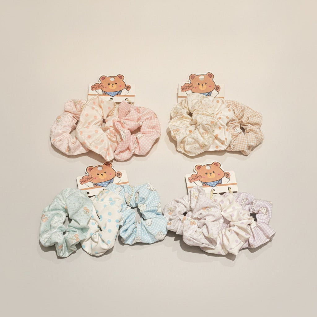 Sweet Bear Mixed Color Scrunchie Trio – hair accessories (view 2)