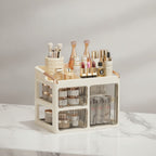 Cream Rotating Cosmetic Organizer with Glass Doors – bags & wallets (view 2)