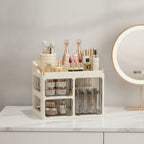 Cream Rotating Cosmetic Organizer with Glass Doors – bags & wallets (view 3)