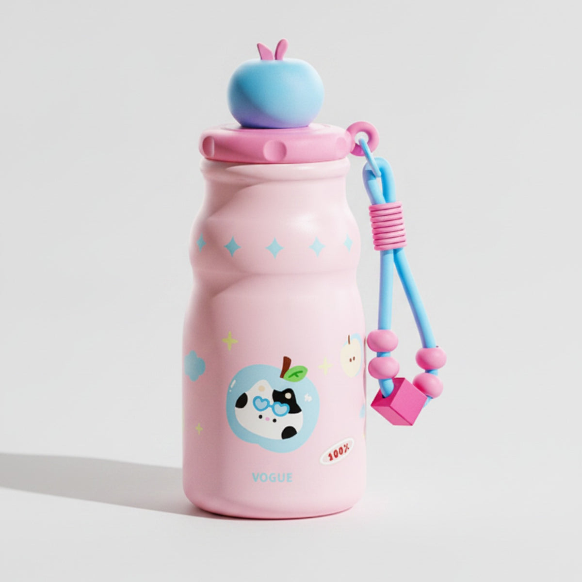 Apple Drink Bottle with Star Charm - Blue Apple 500ml with Tea Infuser & Strap – novelty & toys (view 1)