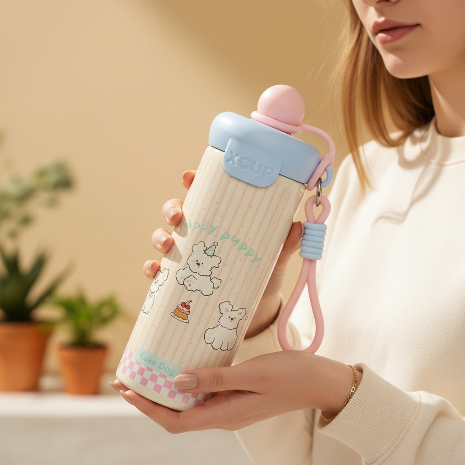 Pastel Teddy Bear Insulated Tumbler With Charm Strap