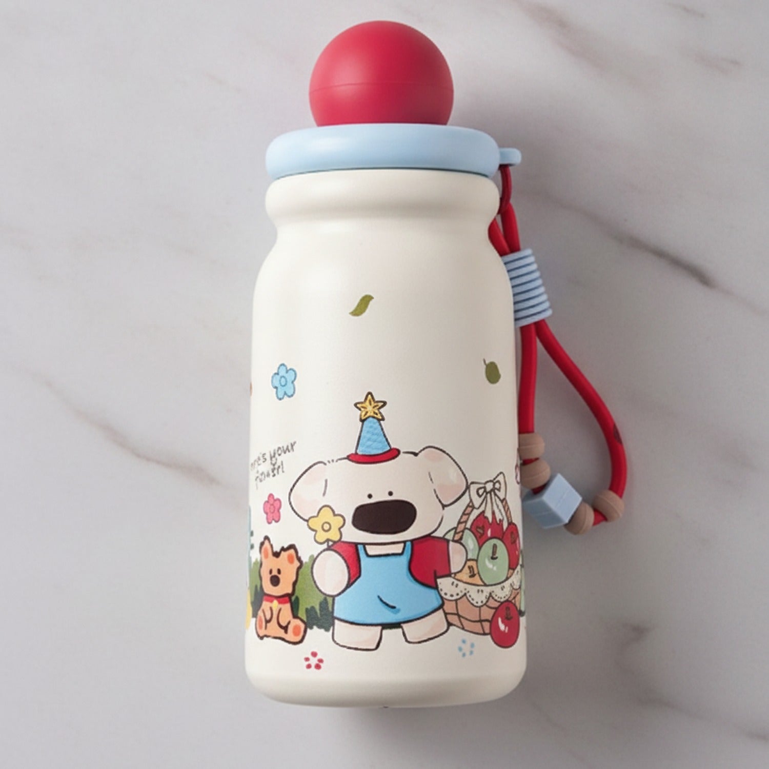 Cute Dog Adventure Theme Drink Bottle - Red Cup Brush 3D Sticker Set