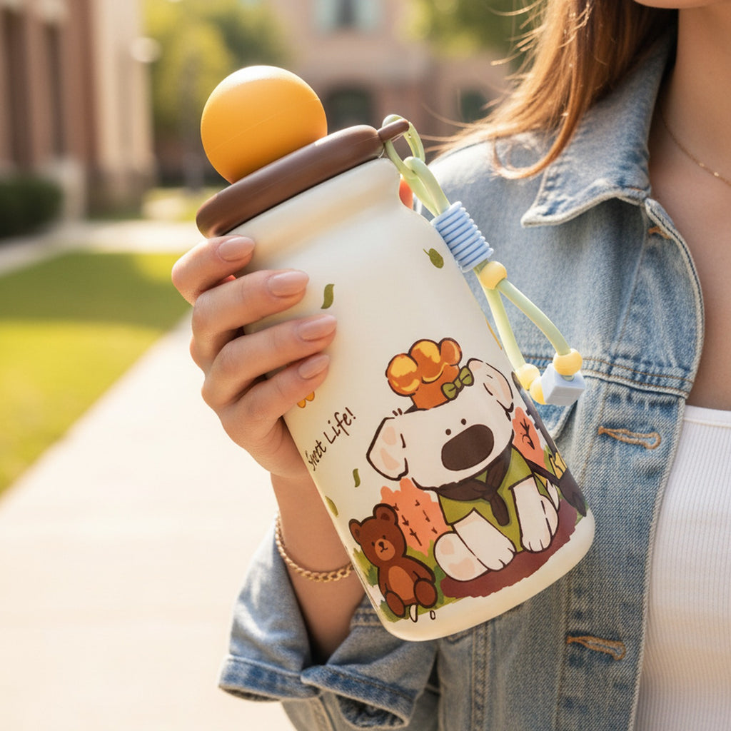 Cute Dog Adventure Theme Drink Bottle - Yellow Cup Brush + 3D Sticker – novelty & toys (view 3)