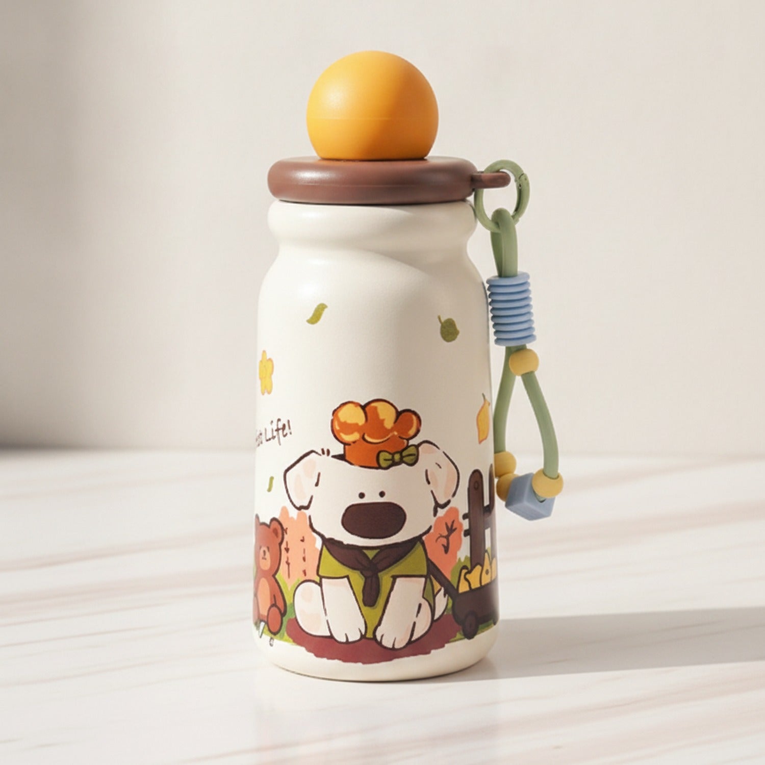 Cute Dog Adventure Theme Drink Bottle - Yellow Cup Brush + 3D Sticker