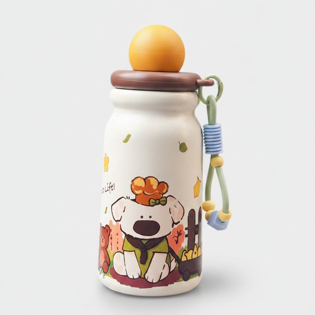 Cute Dog Adventure Theme Drink Bottle - Yellow Cup Brush + 3D Sticker