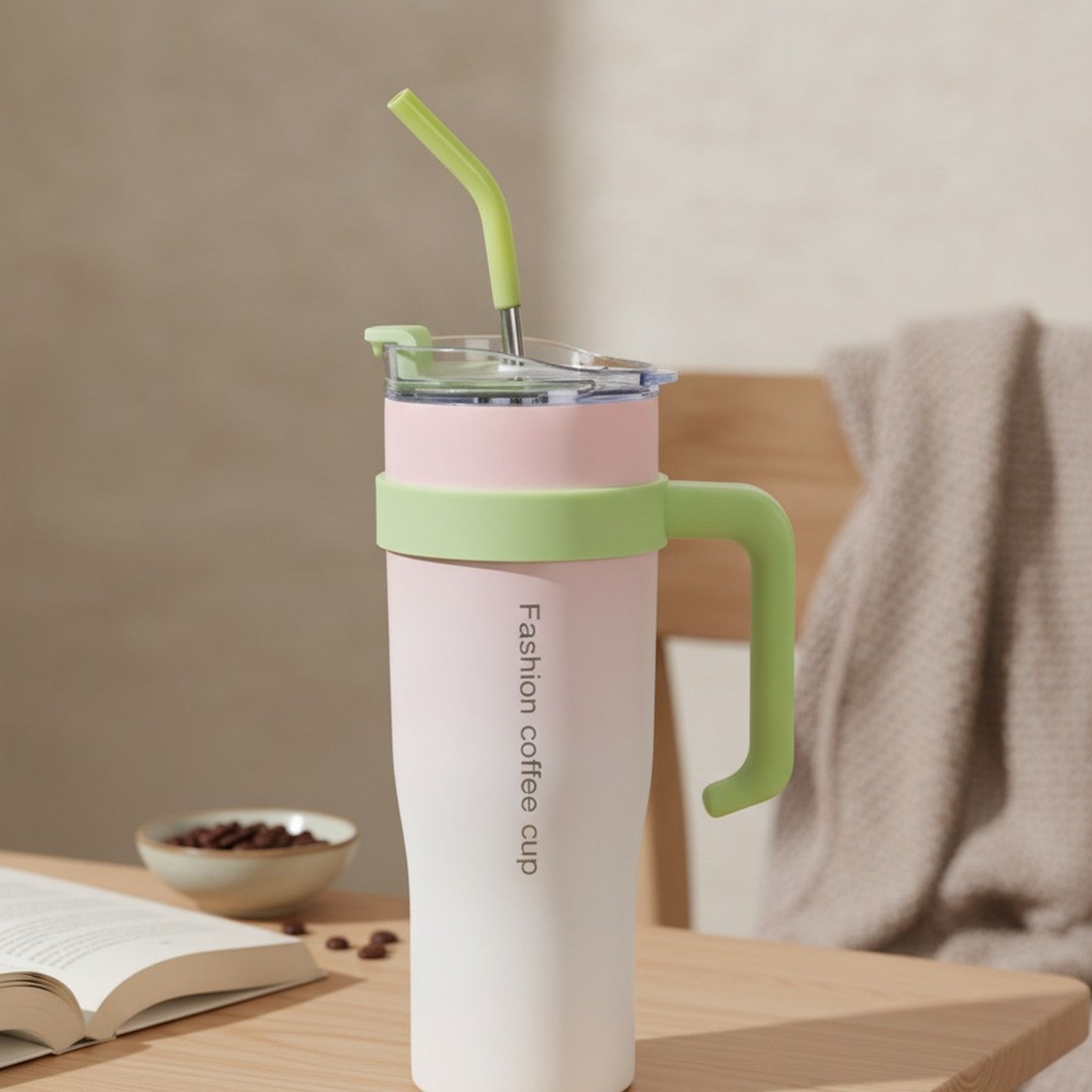 Travel Mug with Handle & Straw – novelty & toys (view 2)