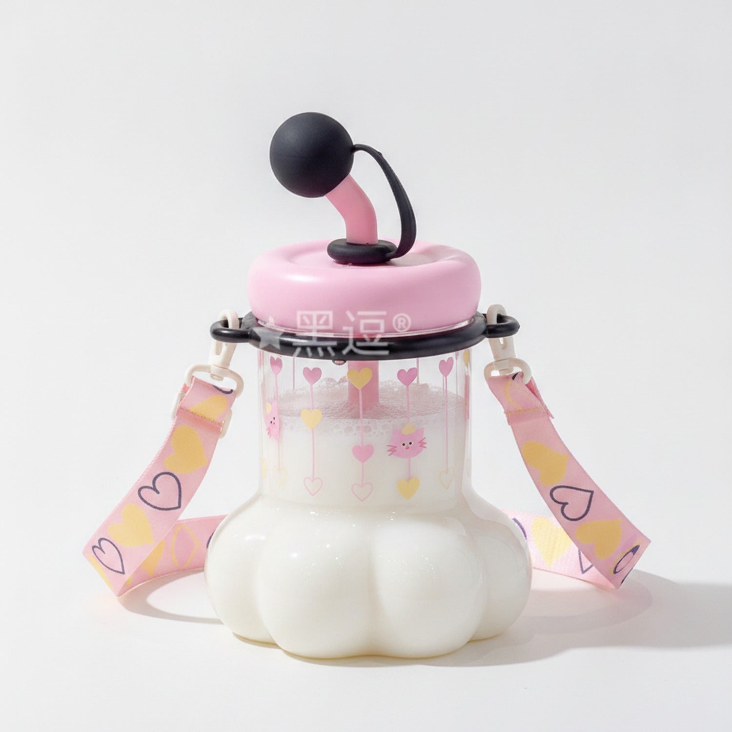 Pink Cloud Tumbler With Heart Charm Handles