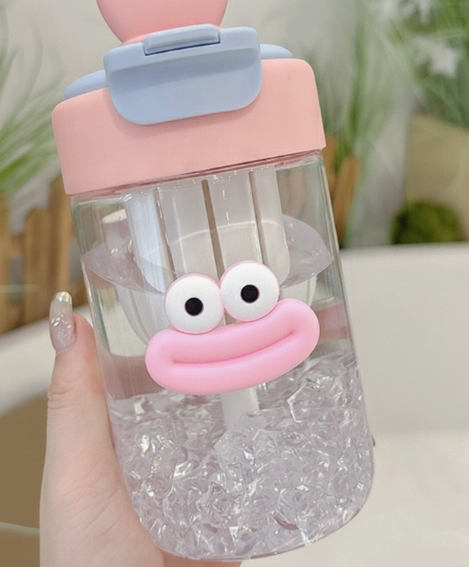 Pink Smiley Face Water Bottle with Charm