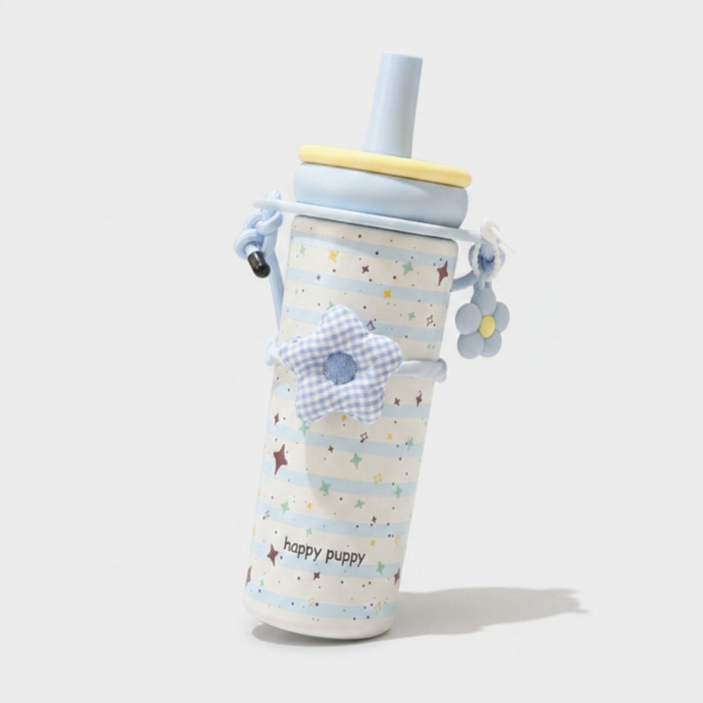 Cream Star Print Tumbler With Checkered Flower Charm – novelty & toys (view 1)