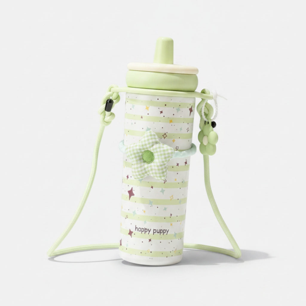 Pastel Green Star Print Insulated Tumbler With Charm Strap – novelty & toys (view 1)