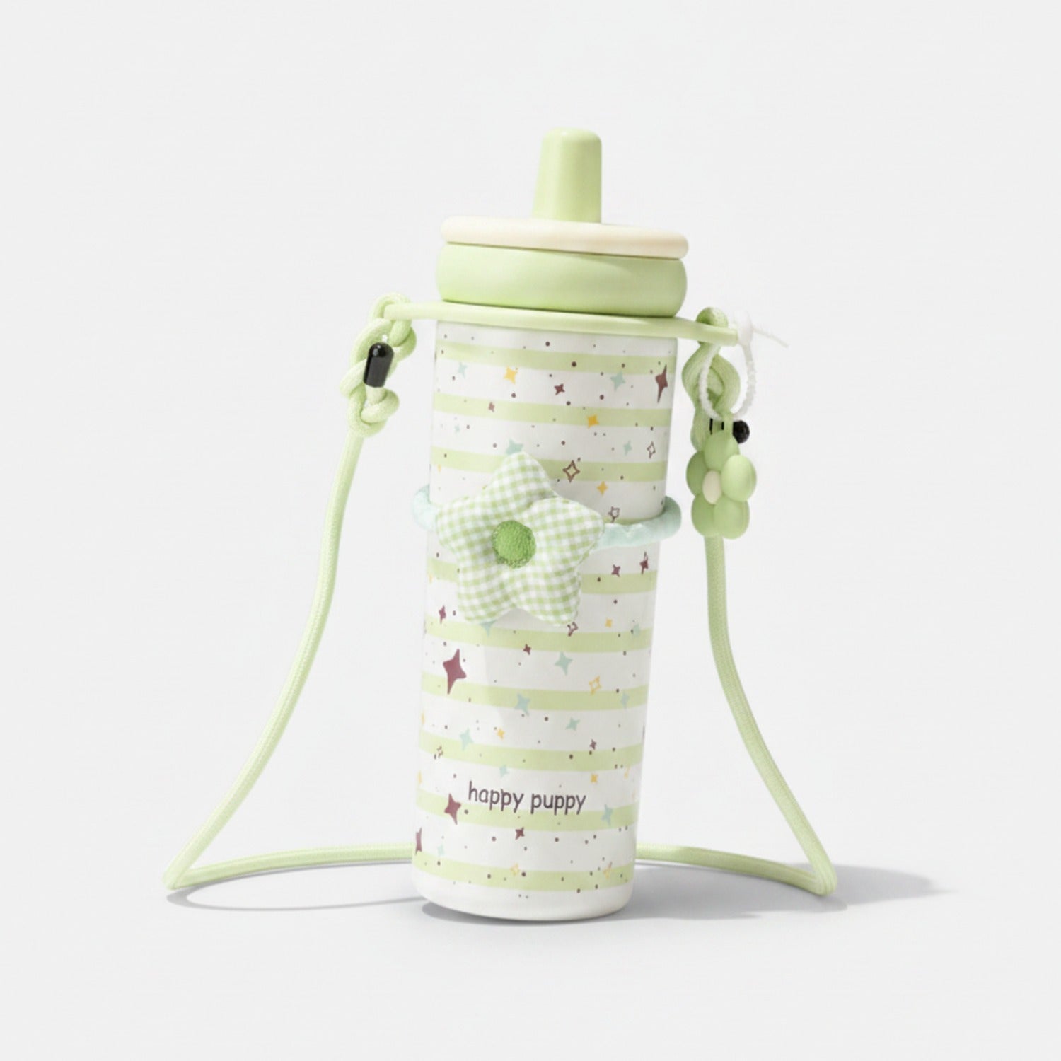 Pastel Green Star Print Insulated Tumbler With Charm Strap